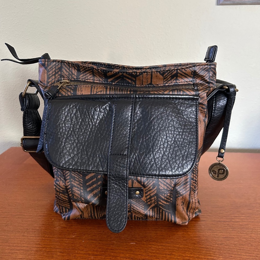 Pistil Gotta Run Crossbody Purse Woven Jute Brown and Black